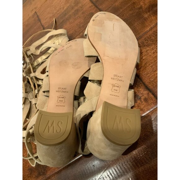 Stuart Weitzman Tan Suede Strappy Gladiator Block Heel Sandals, Size 8 (US) - Picture 6 of 7